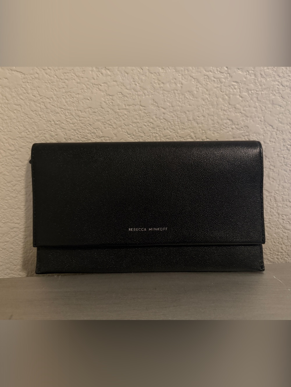 Rebecca Minkoff Black Foldover Pebbled Leather Clutch/Wallet